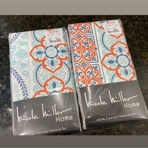 Nicole Miller Home Blue and Orange Cotton Napkin Set